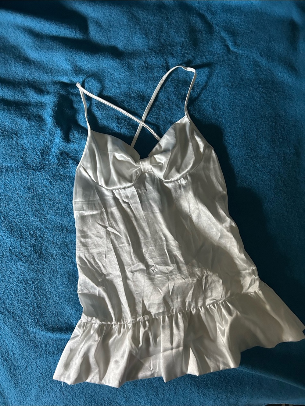 SHEIN White Satin Ruffle-Hem Cami Slip